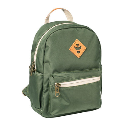 Compact green mini backpack, Revelry The Shorty model.