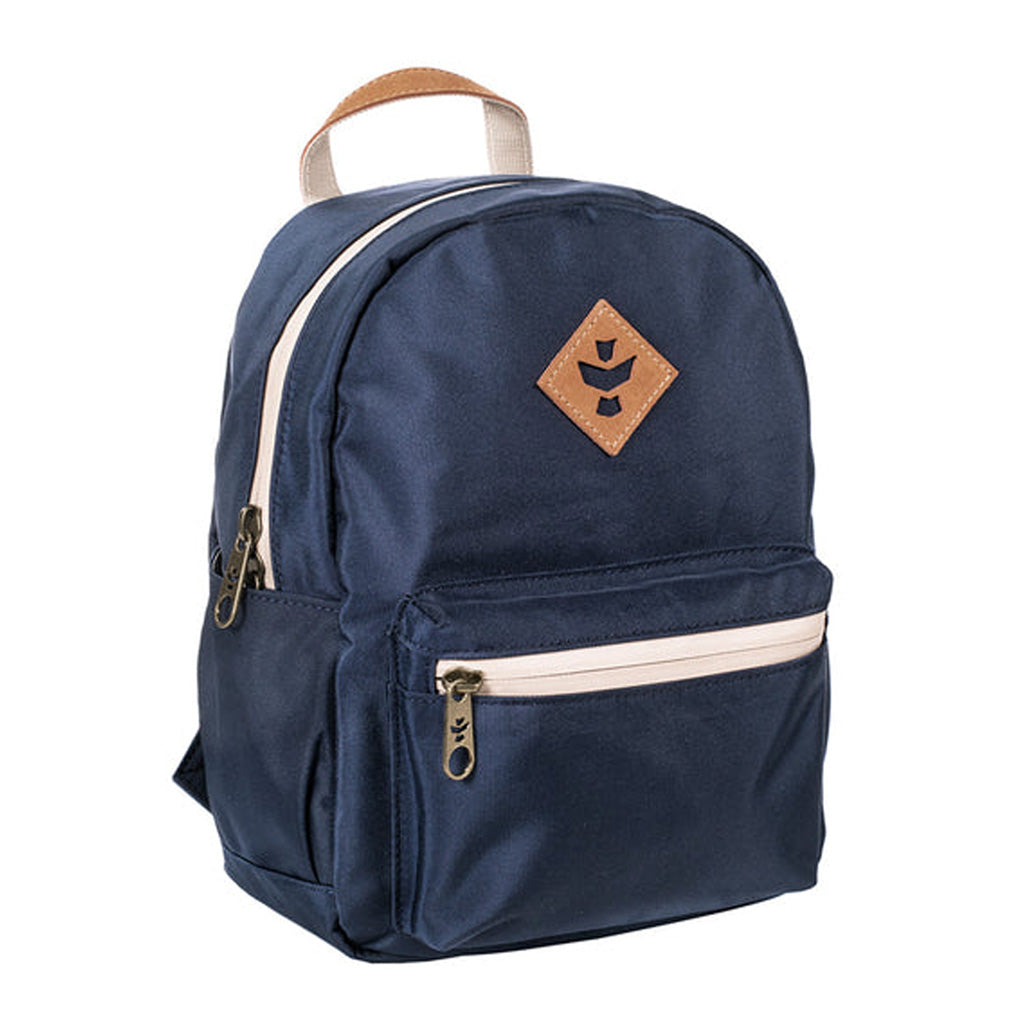 The Shorty smell proof mini backpack by Revelry, navy blue.