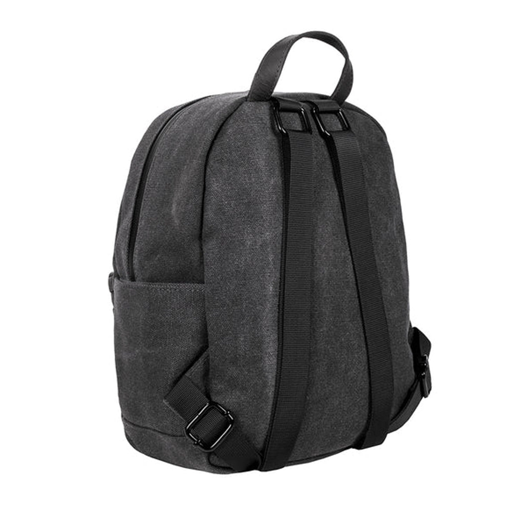 The Shorty smell proof mini backpack by Revelry shown in the Smoke finish.