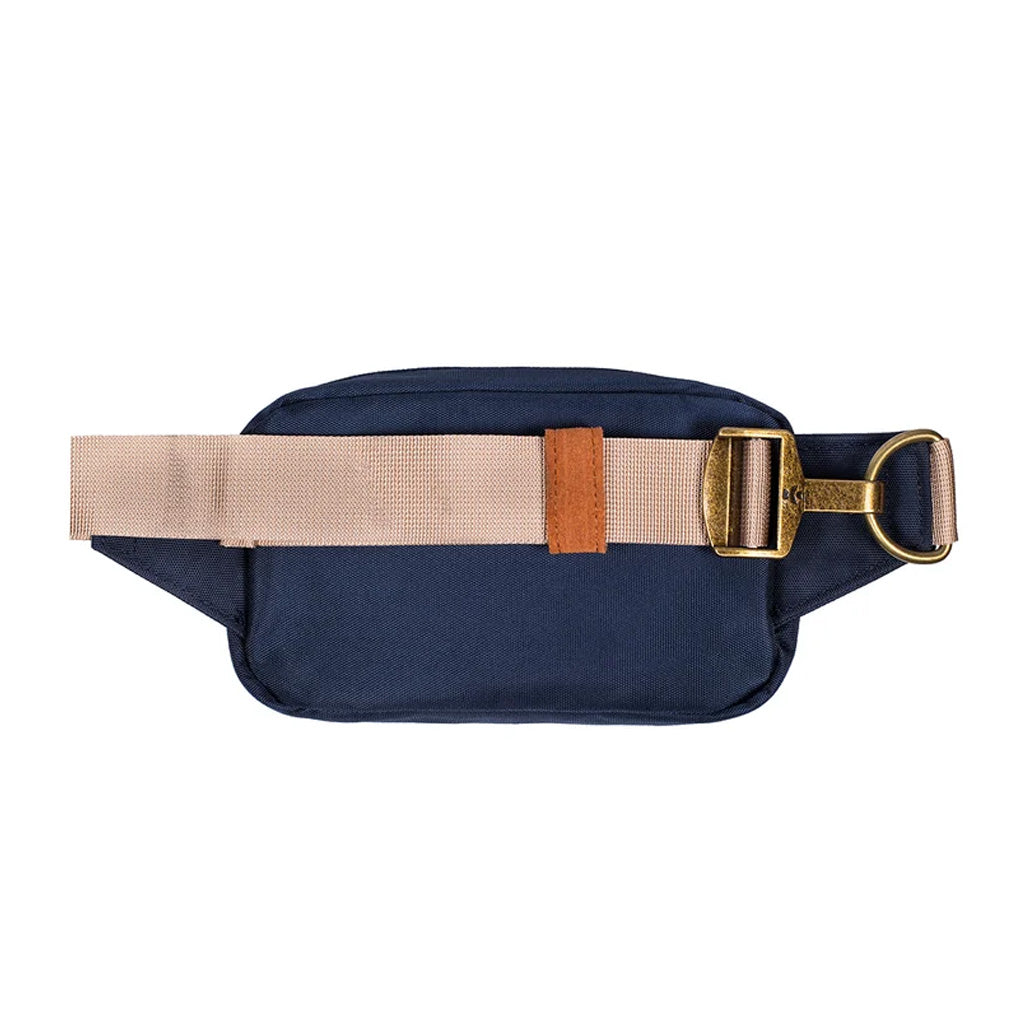 Inside view of the Navy Blue Companion Smell Proof Crossbody Bag showing storage pockets.