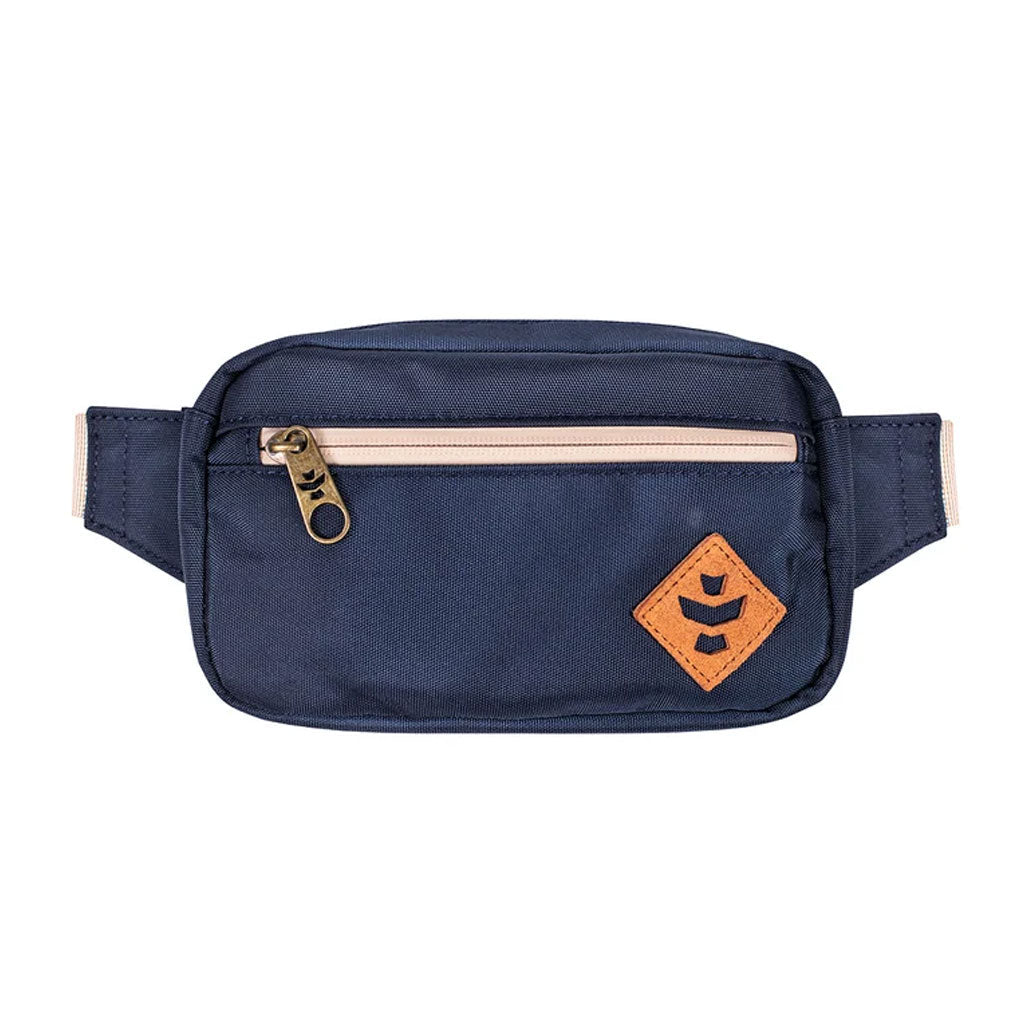 Full view of the Navy Blue Companion Smell Proof Crossbody Bag set against a plain background.