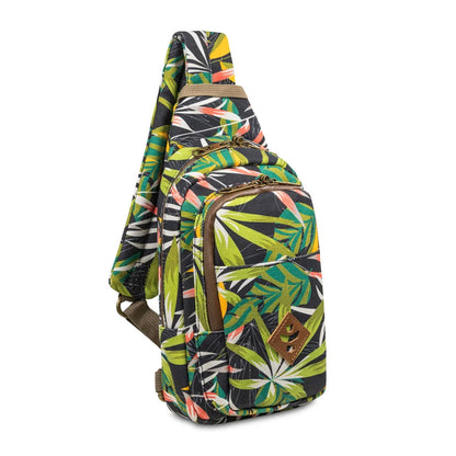 The Daytripper large smell-proof crossbody bag on a table, displaying its full body and aesthetic in Mahalo color.