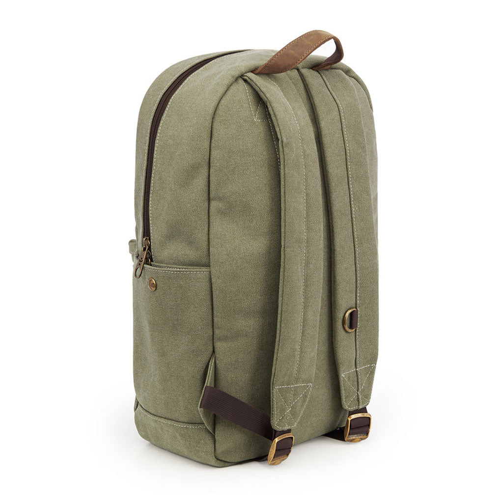 Close-up of the Sage fabric texture on the Explorer Smell Proof Backpack, highlighting its sturdy build and color detail.